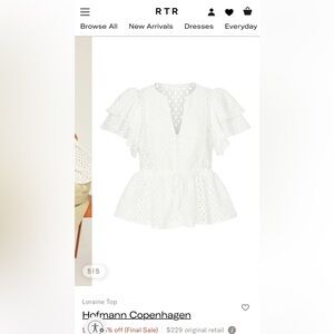 Hofmann Copenhagen Loraine White Blouse Size 36, US4